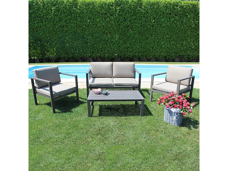 MilaniHome.it - Salotto Da Giardino Set In Alluminio 2 Posti Taupe Da Esterno Portico Per Locale Bar Hotel Albergo Pasticceria Agriturismodi coloreTaupe