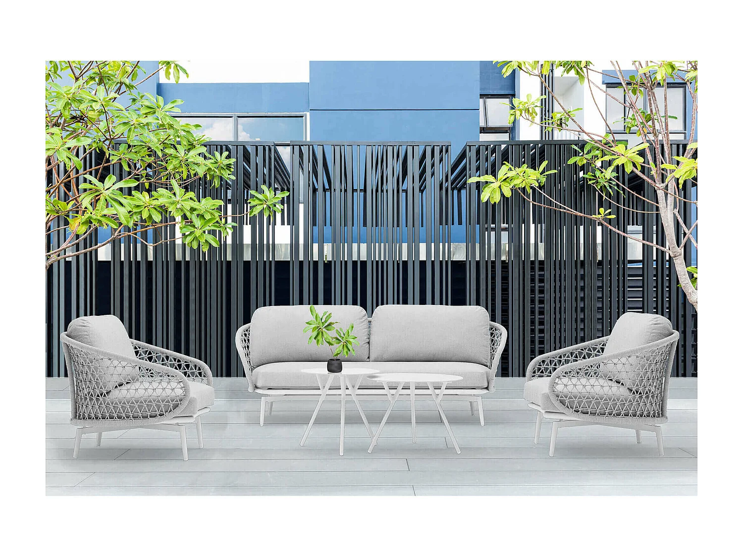 MilaniHome.it - salotto da giardino in alluminio e corda 5 posti per giardino da esterno porticodi coloreGrigio chiaro