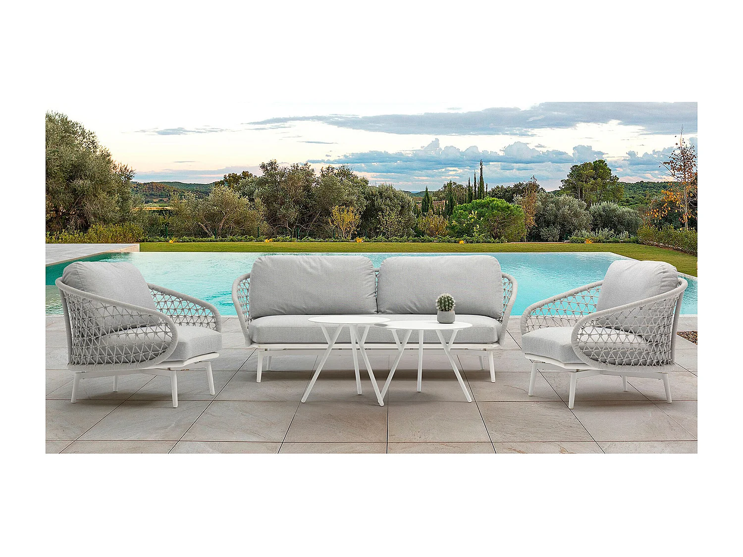 MilaniHome.it - salotto da giardino in alluminio e corda 5 posti per giardino da esterno porticodi coloreGrigio chiaro