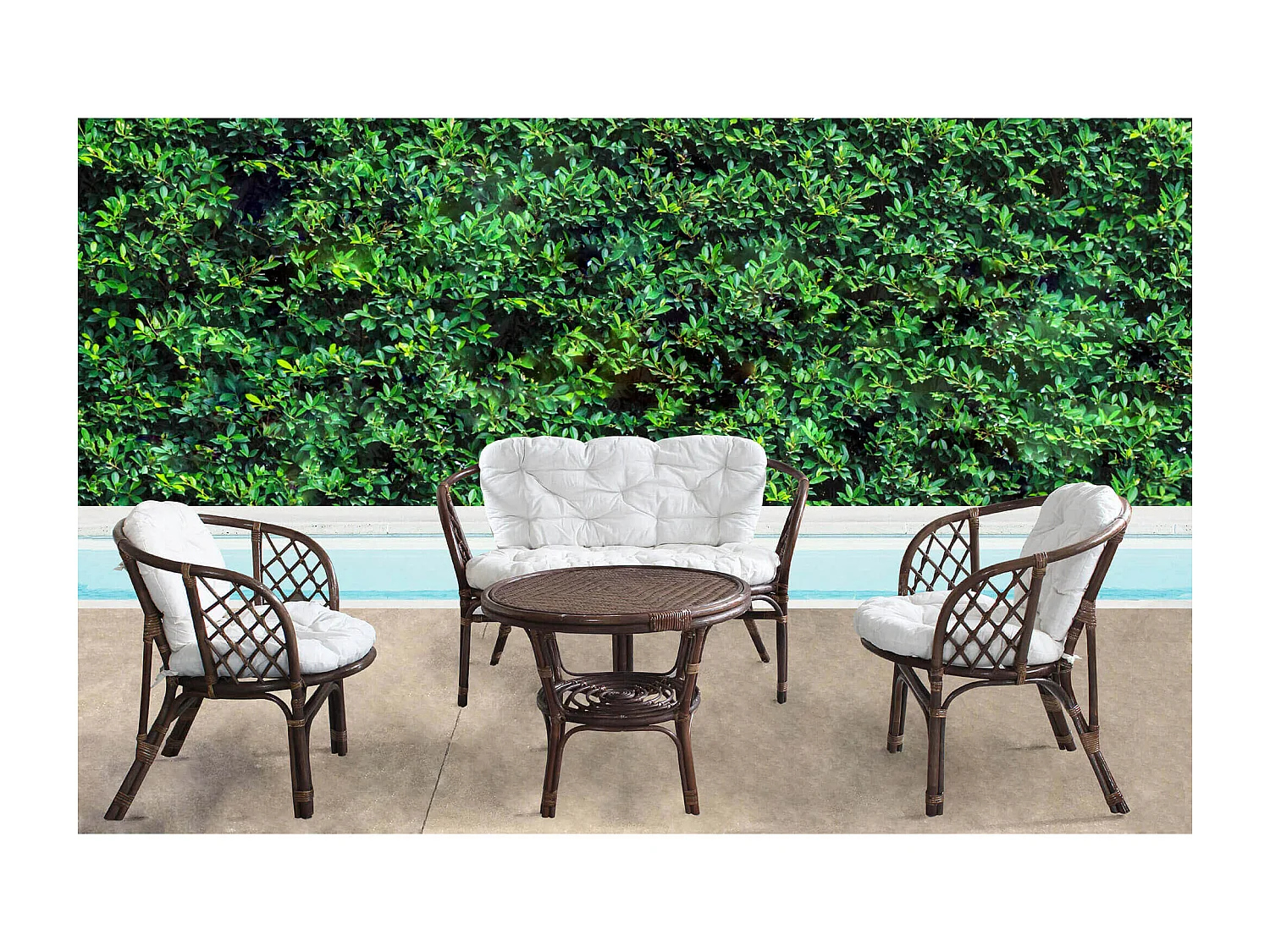 MilaniHome.it - Salotto Da Giardino In Rattan Naturale Alta Qualità Da Esterno Portico Per Locale Bar Agriturismo Hotel Albergo Pasticceriadi coloreMarrone