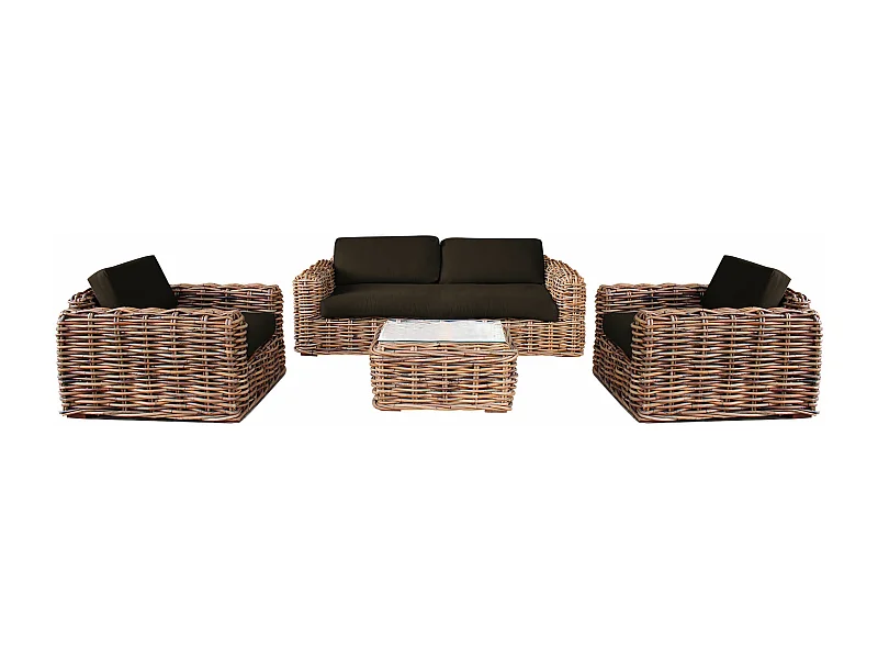 MilaniHome.it - Salotto Da Giardino Completo Di Cuscini Intreccio In Rattan Naturaledi coloreMarrone