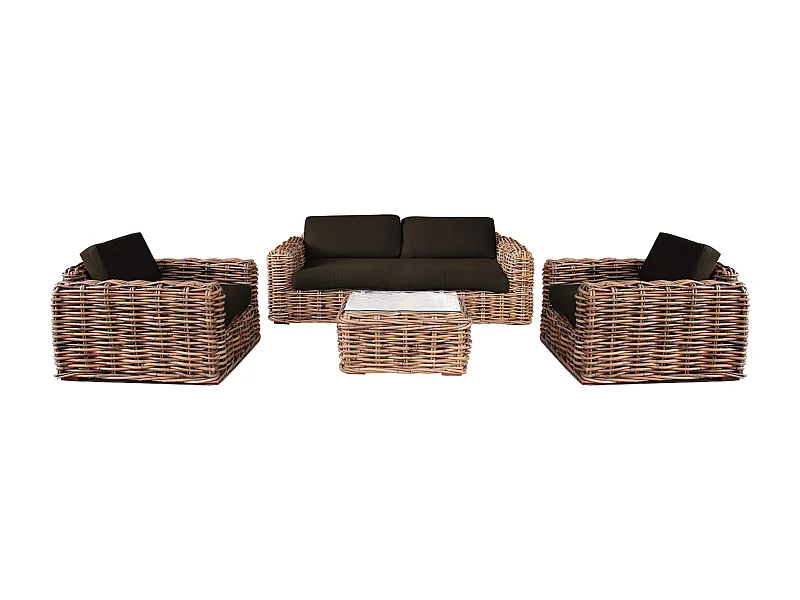 MilaniHome.it - Salotto Da Giardino Completo Di Cuscini Intreccio In Rattan Naturaledi coloreMarrone