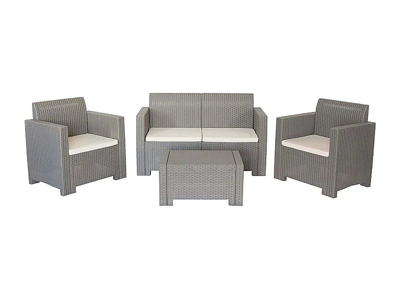 MilaniHome.it - Salotto Da Giardino Set 2 Posti Tortora Con Cuscini, Intreccio In Rattan Sintetico Per Esterno Giardinodi coloreTortora