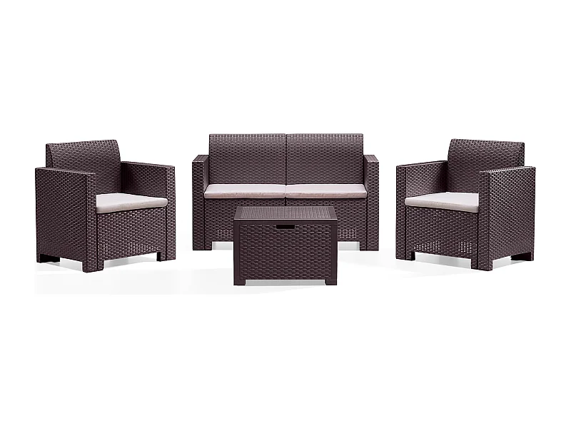 MilaniHome.it - Salotto Da Giardino Set 2 Posti Marrone Con Cuscini Beige Intreccio In Rattan Sintetico Per Esterno Giardinodi coloreMarrone