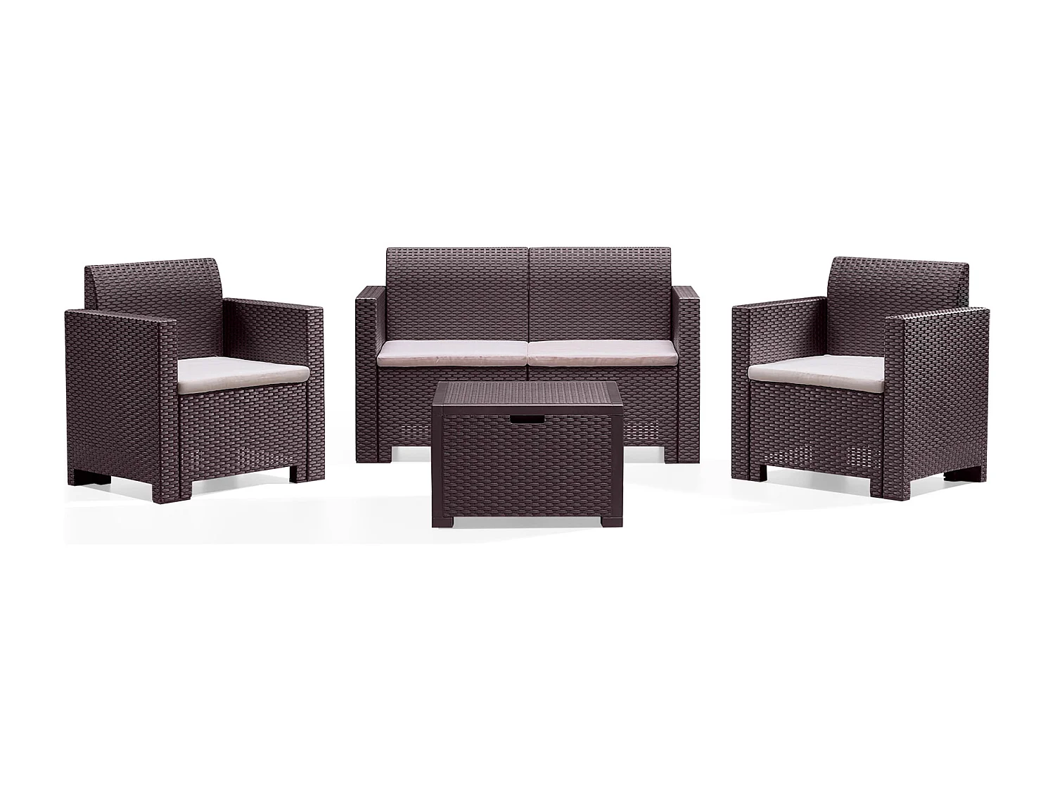 MilaniHome.it - Salotto Da Giardino Set 2 Posti Marrone Con Cuscini Beige Intreccio In Rattan Sintetico Per Esterno Giardinodi coloreMarrone