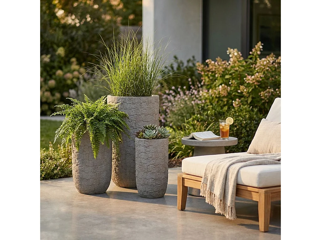 Milani Home - set 3 vasi alti in fibra sintetica grigio, altezza max 78 cm, per interno esterno e terrazzo