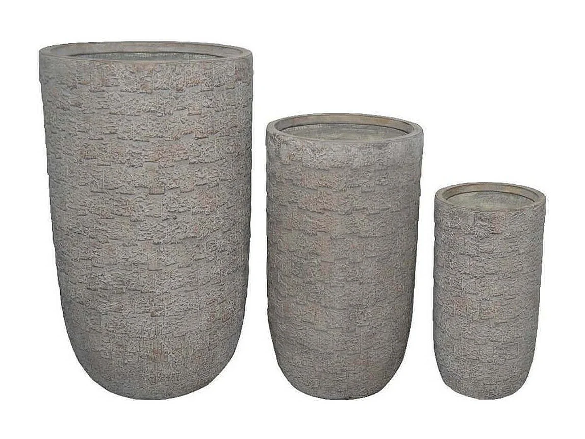 Milani Home - set 3 vasi alti in fibra sintetica grigio, altezza max 78 cm, per interno esterno e terrazzo