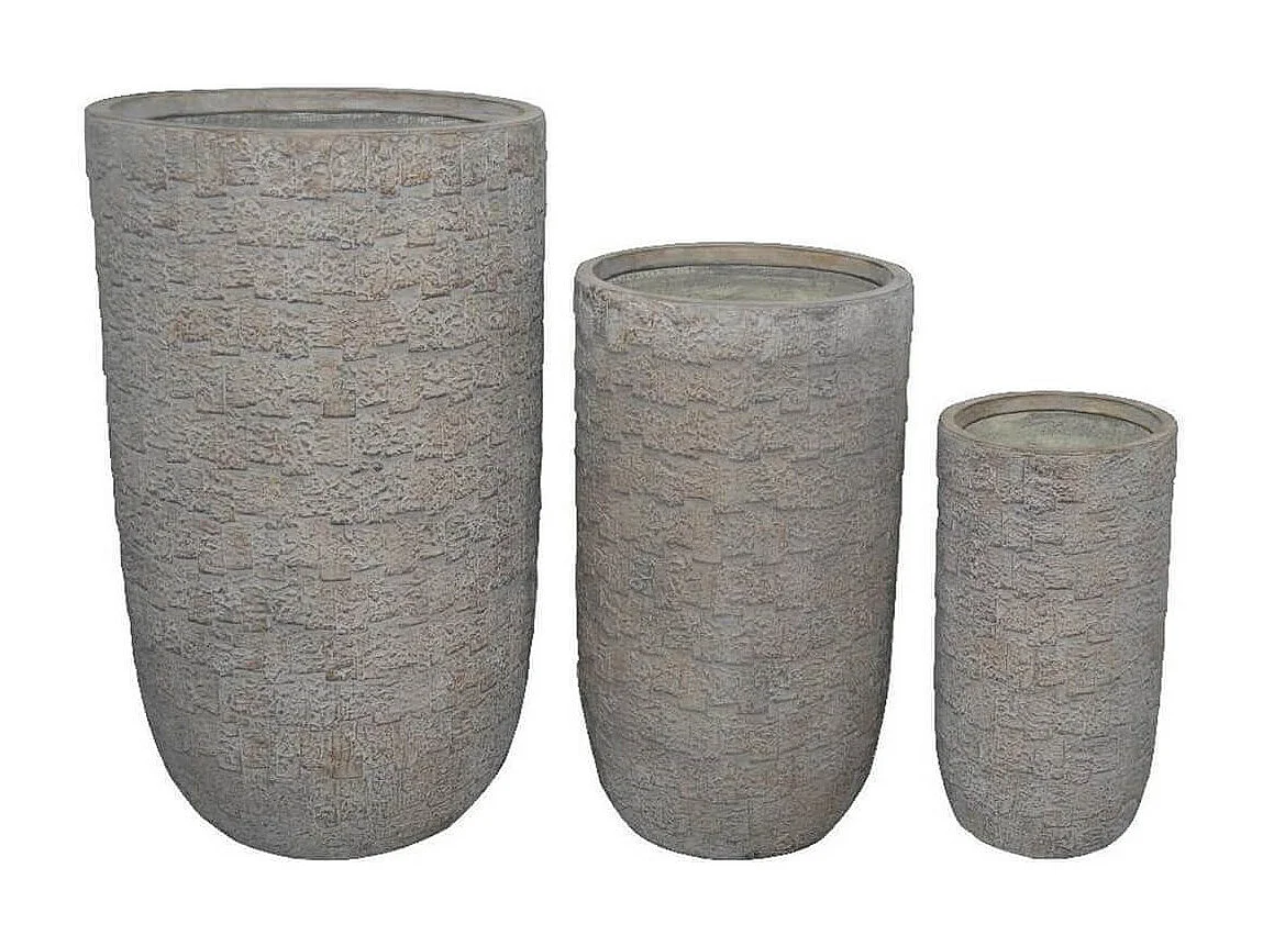 Milani Home - set 3 vasi alti in fibra sintetica grigio, altezza max 78 cm, per interno esterno e terrazzo