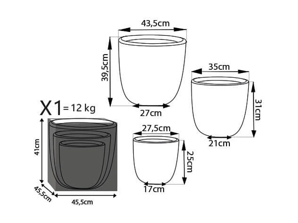 MilaniHome.it - Set Di 3 Vasi Grigio Chiaro Per Esterno Giardino, Portico, Ristorante, Gelateria Bar Hotel Albergo Piscinadi coloreGrigio