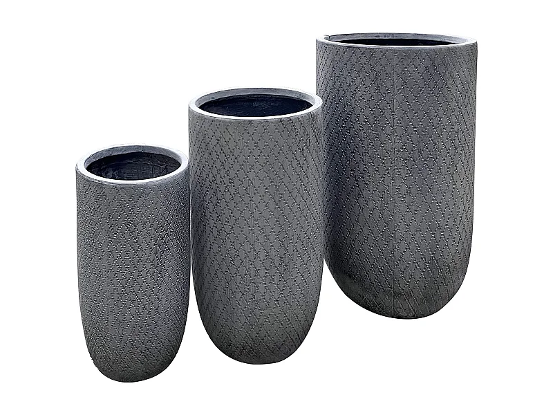 MilaniHome.it - Set Di 3 Vasi Per Piante Da Esterno Interno Di Design Con 3 Dimensioni In Fibra Sintetica Resistentedi coloreGrigio