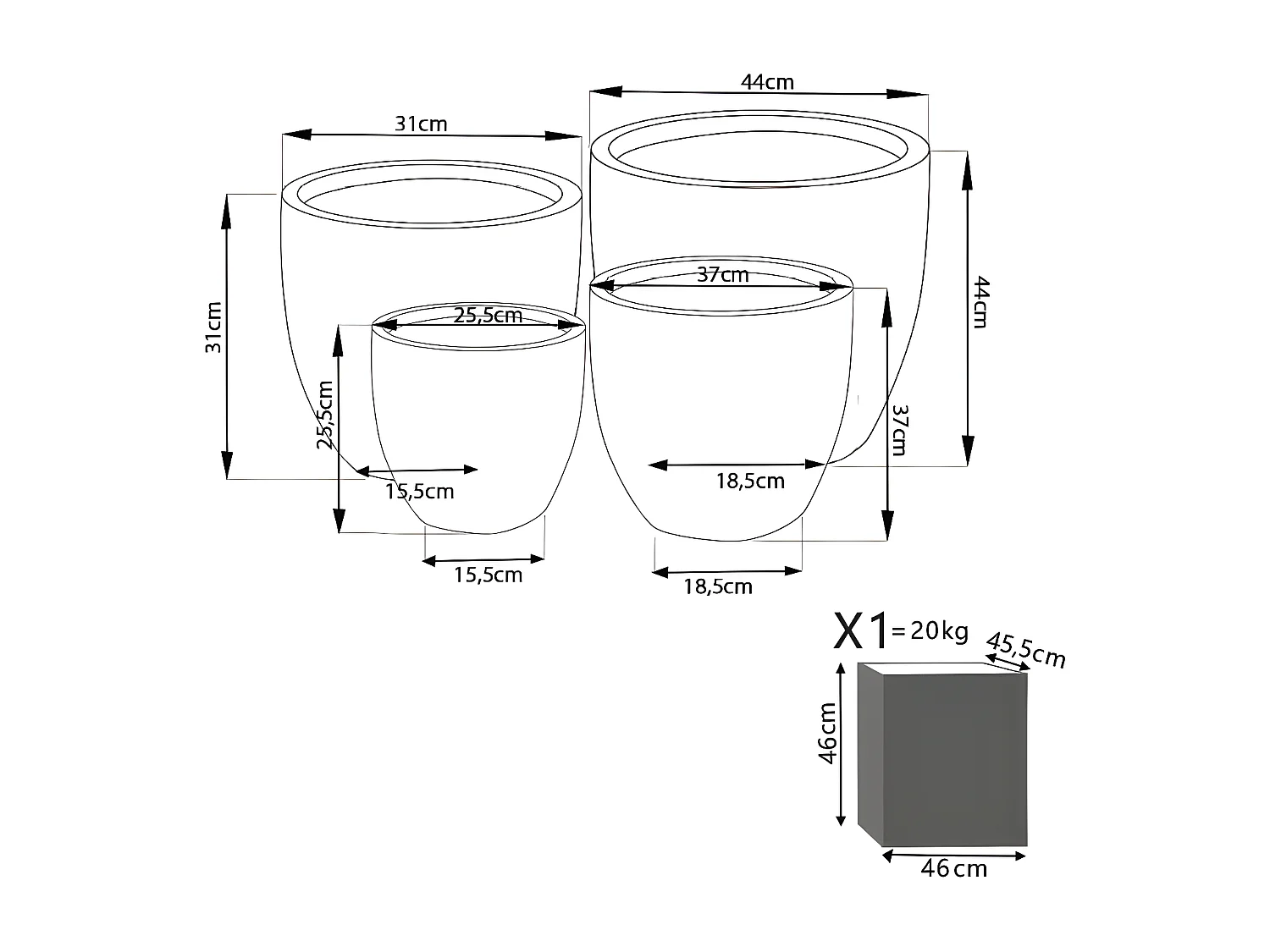 MilaniHome.it - Set Di 4 Vasi Per Piante Da Esterno Interno Di Design Con 3 Dimensioni In Fibra Sintetica Resistentedi coloreGrigio