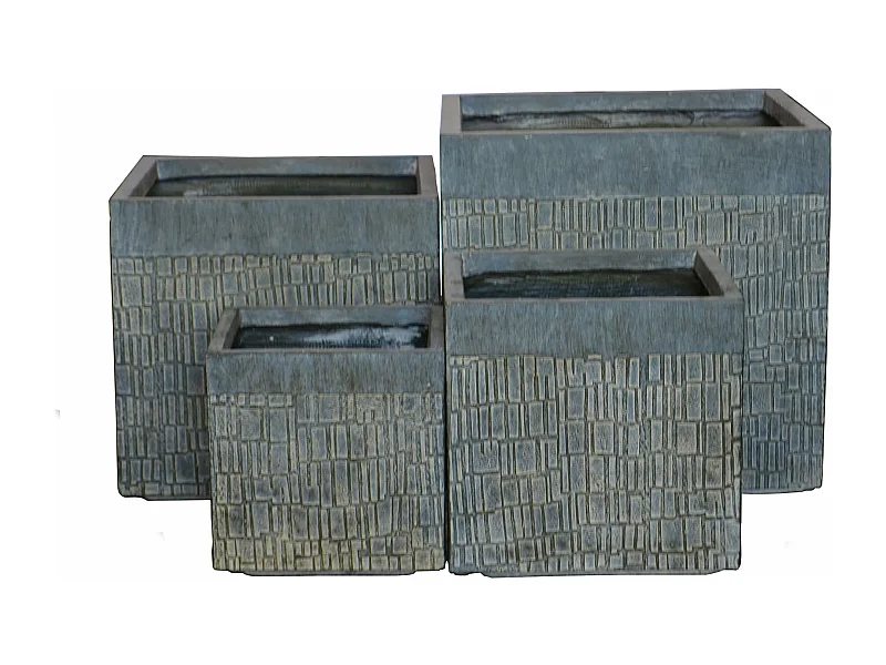 MilaniHome.it - set di vasi in fibra sintetica di design moderno industrial G.31x31x27,5/M.25x25x22/P.19x19x17,5/XS.37x37x31,5di coloreGrigio scuro