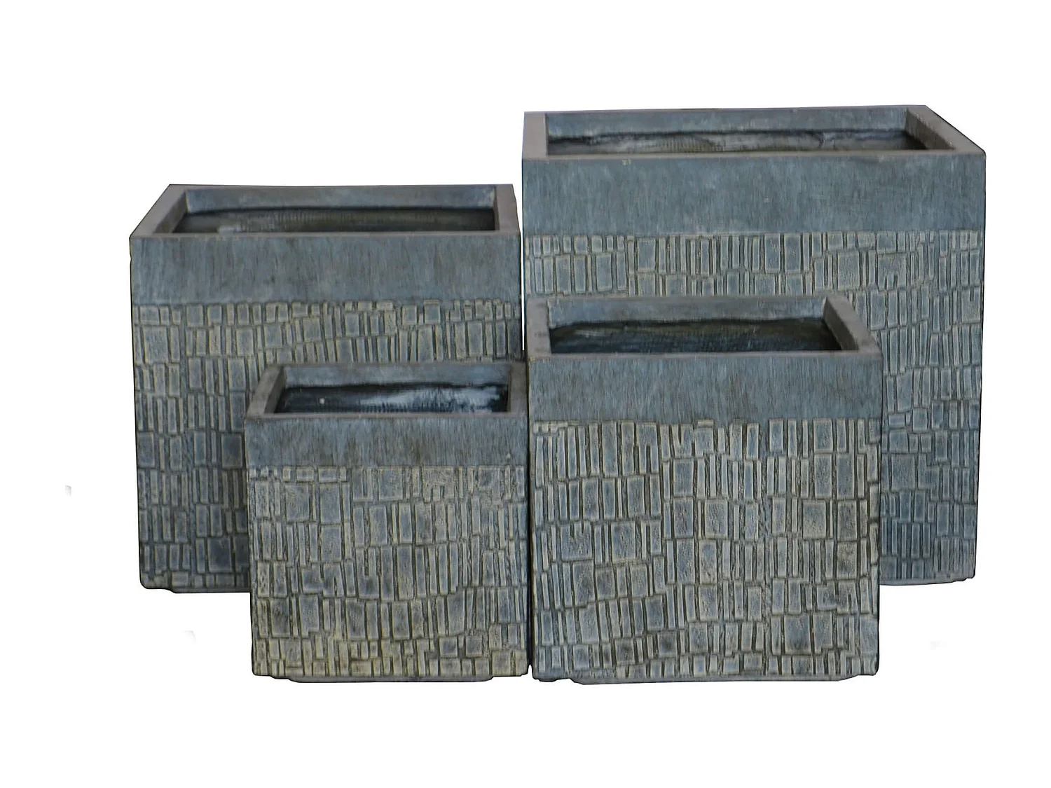 MilaniHome.it - set di vasi in fibra sintetica di design moderno industrial G.31x31x27,5/M.25x25x22/P.19x19x17,5/XS.37x37x31,5di coloreGrigio scuro