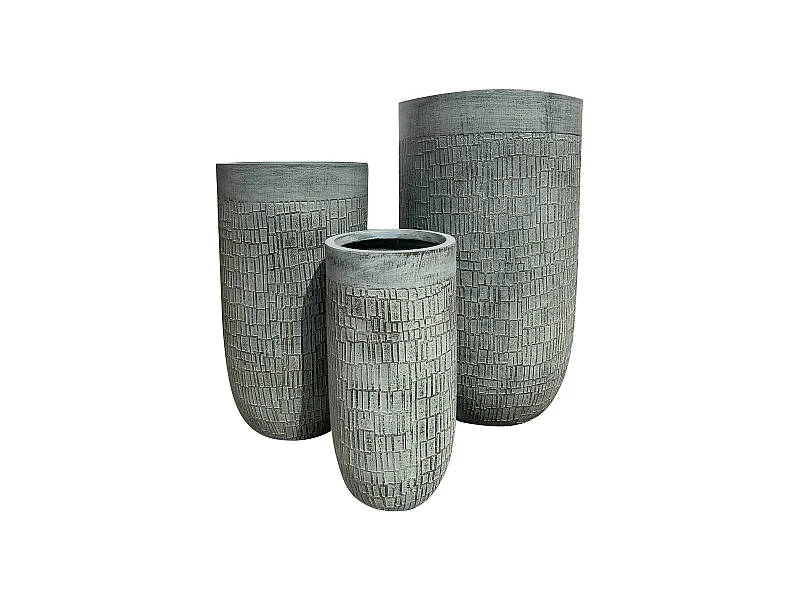 MilaniHome.it - set di vasi in fibra sintetica di design moderno industrial G.44x44x78,5/M.34x34x64/P.24x24x49di coloreAntracite