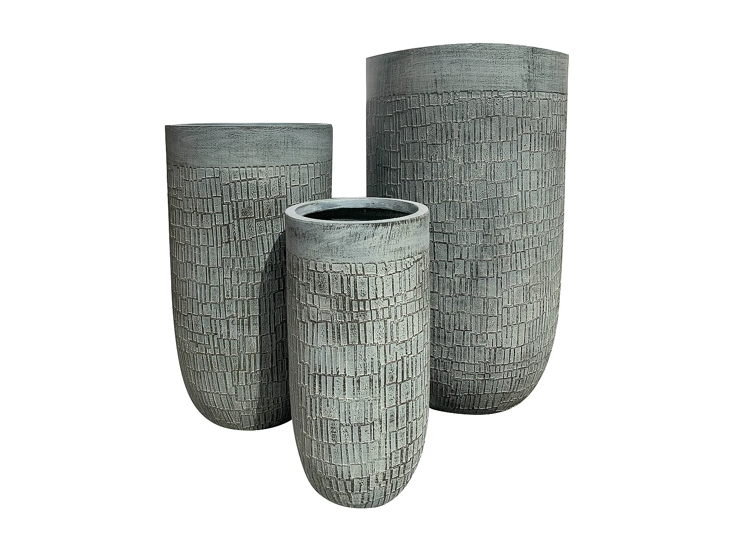 MilaniHome.it - set di vasi in fibra sintetica di design moderno industrial G.44x44x78,5/M.34x34x64/P.24x24x49di coloreAntracite