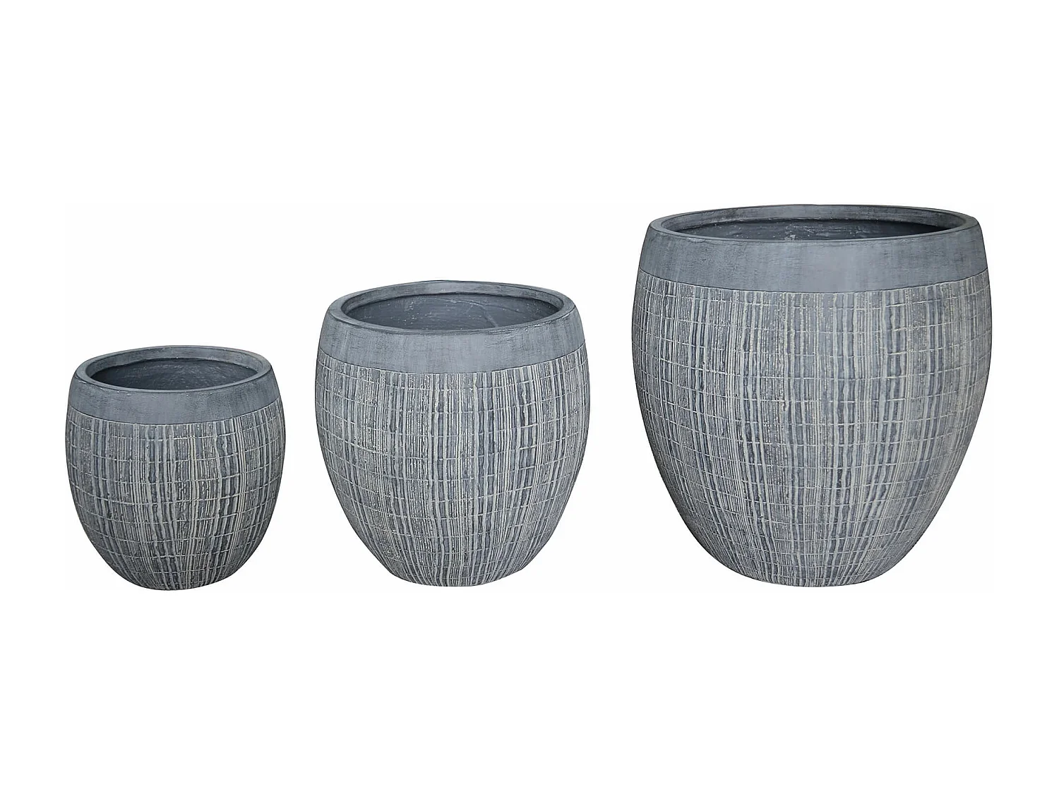 MilaniHome.it - set di vasi in fibra sintetica di design moderno industrial G.56x56x55/M.43,5x43,5x42,5/P.32x32x33,5di coloreGrigio