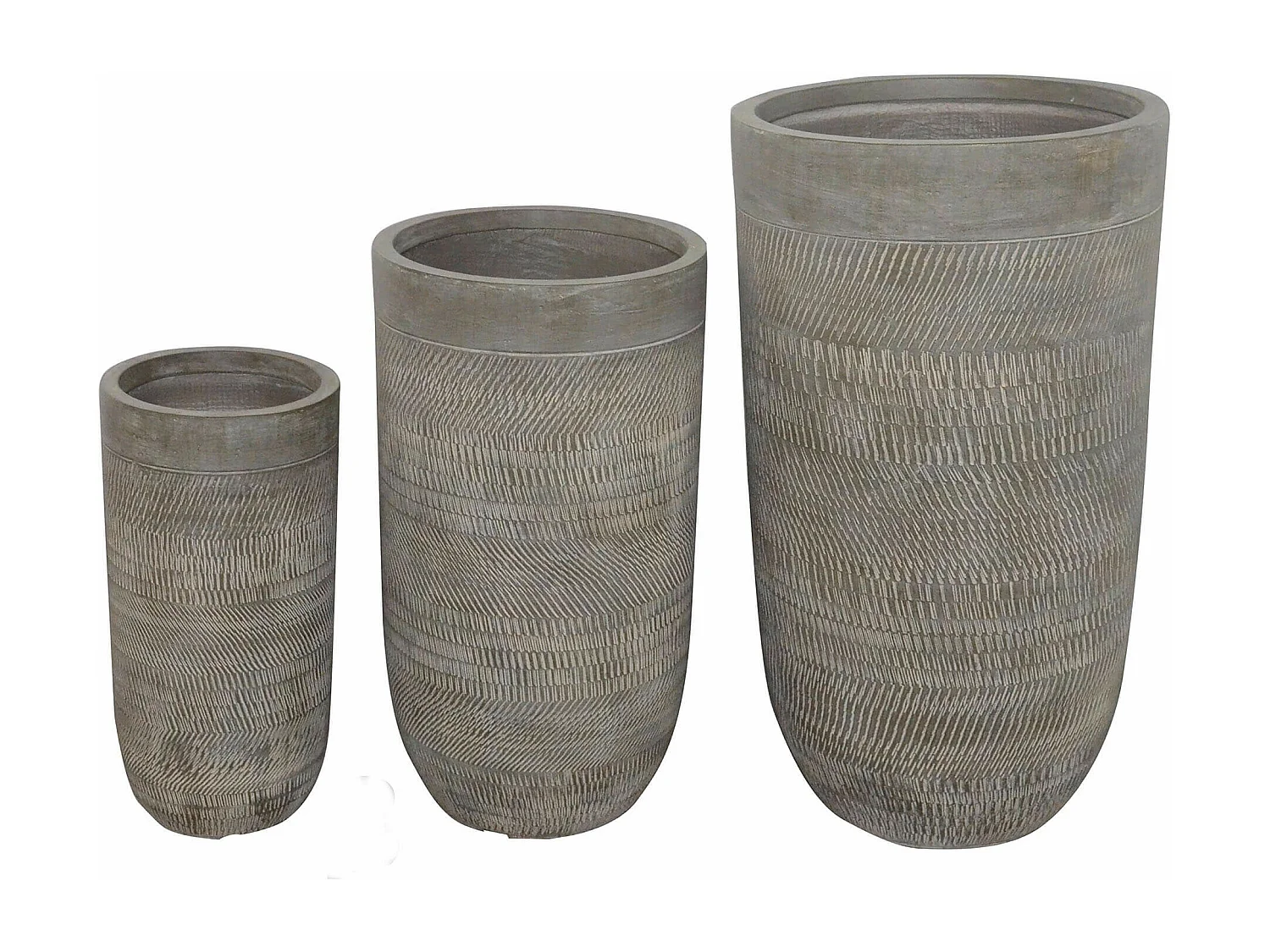 MilaniHome.it - set di vasi in fibra sintetica di design moderno industrial G.43,5x43,5x78,5/M.34x34x63,5/P.24x24x49di coloreMarrone