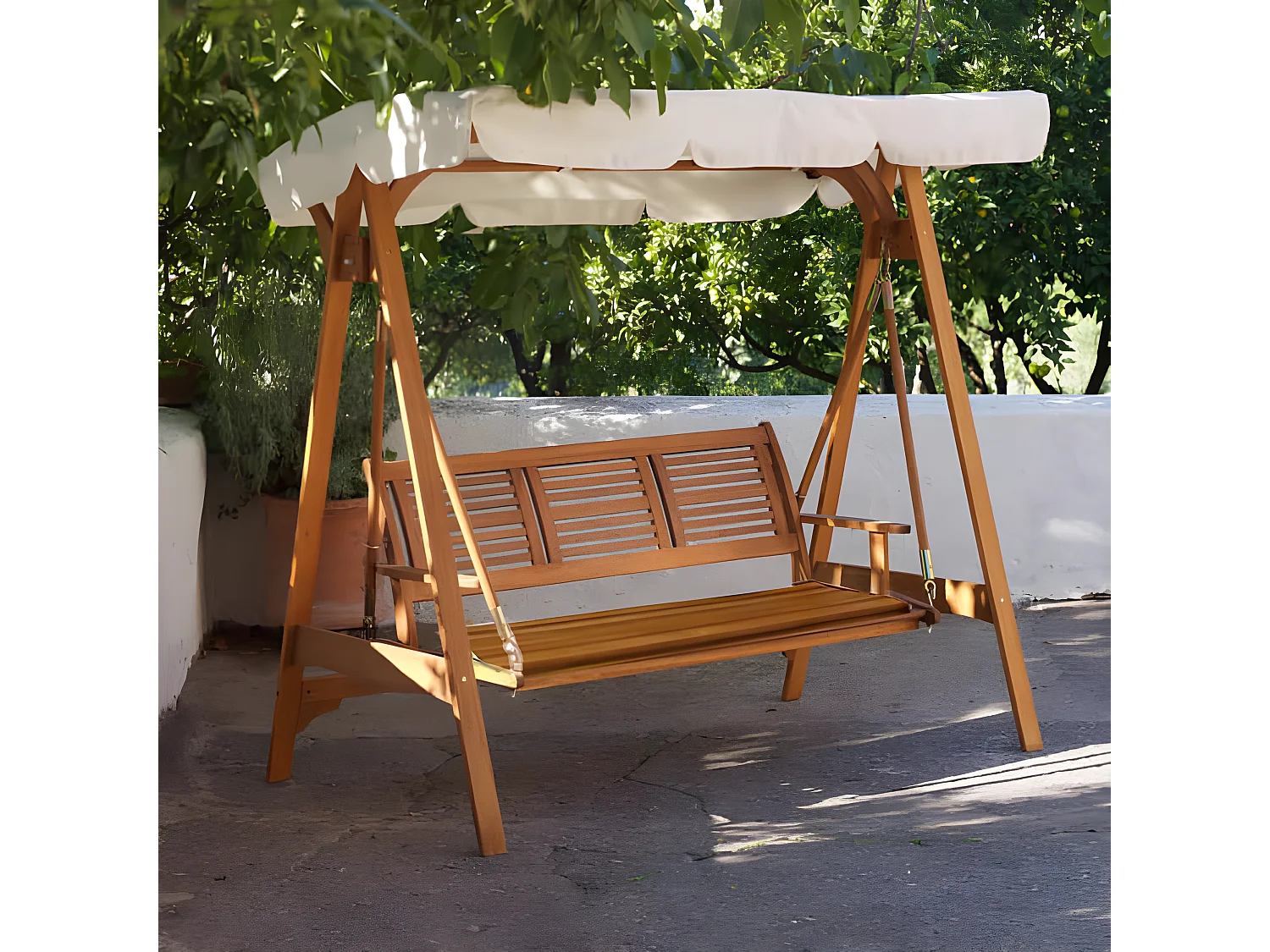 MilaniHome.it - Dondolo Da Giardino In Legno Di Acacia 3 Posti Per Esterno Giardino Portico Ristorante Bar Hotel Albergo Agriturismodi coloreMarrone