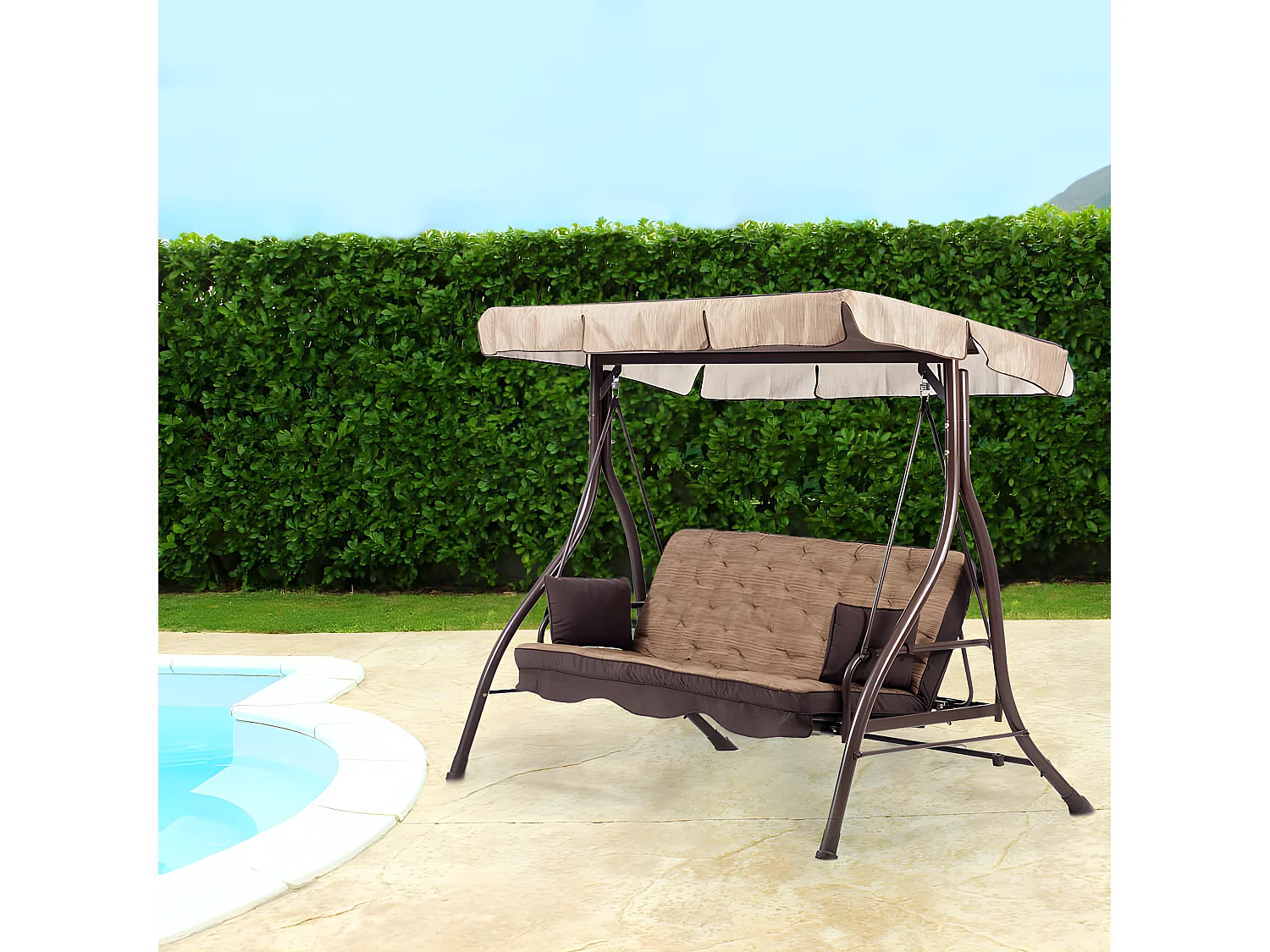 MilaniHome.it - Dondolo Da Giardino Color Tortora Con Struttura In Metallo Per Esterno Portico, Ristorante, Gelateria Bar Hotel Albergodi coloreMarrone