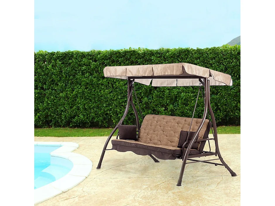 MilaniHome.it - Dondolo Da Giardino Color Tortora Con Struttura In Metallo Per Esterno Portico, Ristorante, Gelateria Bar Hotel Albergodi coloreMarrone