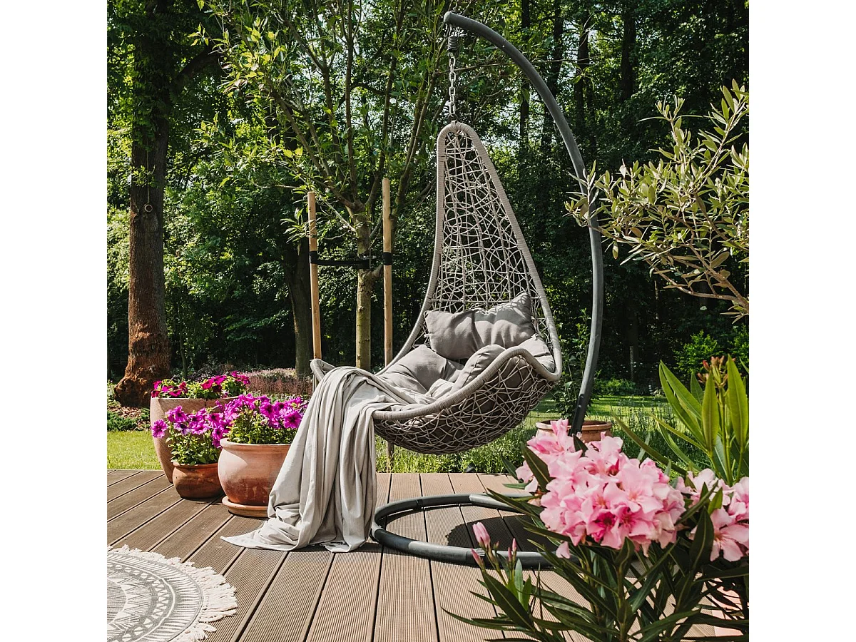 MilaniHome.it - dondolo in fibra naturale di design per esterno giardino Struttura Ø 95 x 195h seduta 80 x 70 x 120di coloreGrigio