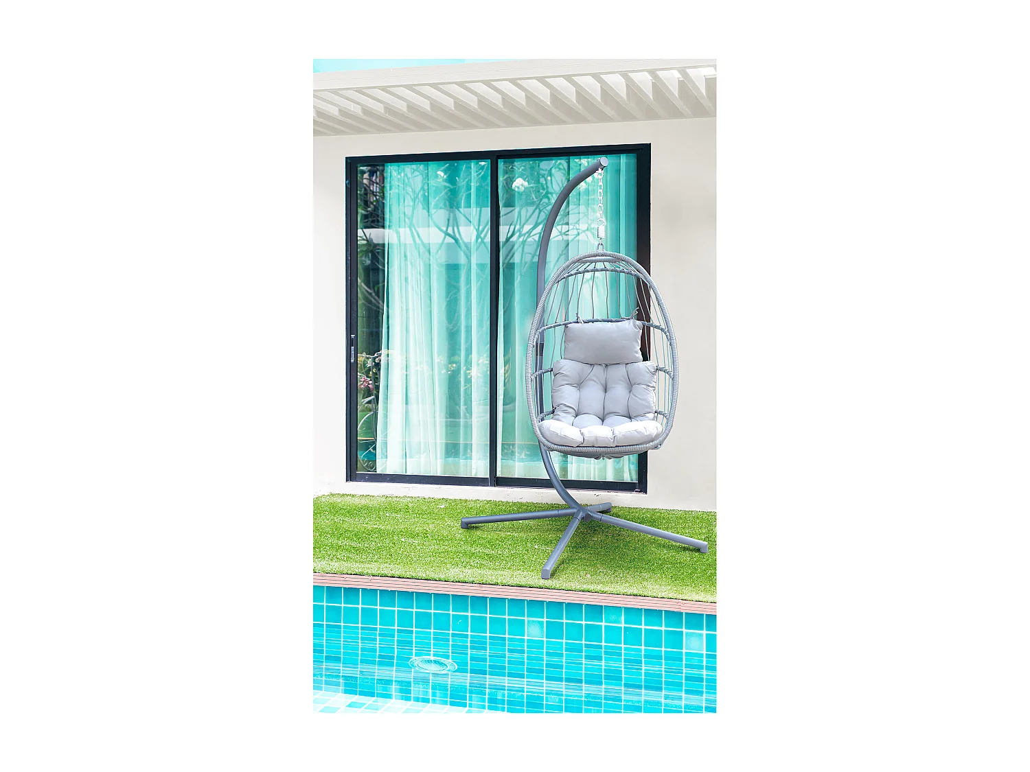 MilaniHome.it - poltrona sospesa con cuscino di design per esterno giardino Struttura diametro 95 x 196h seduta 73 x 64 x 108di coloreGrigio