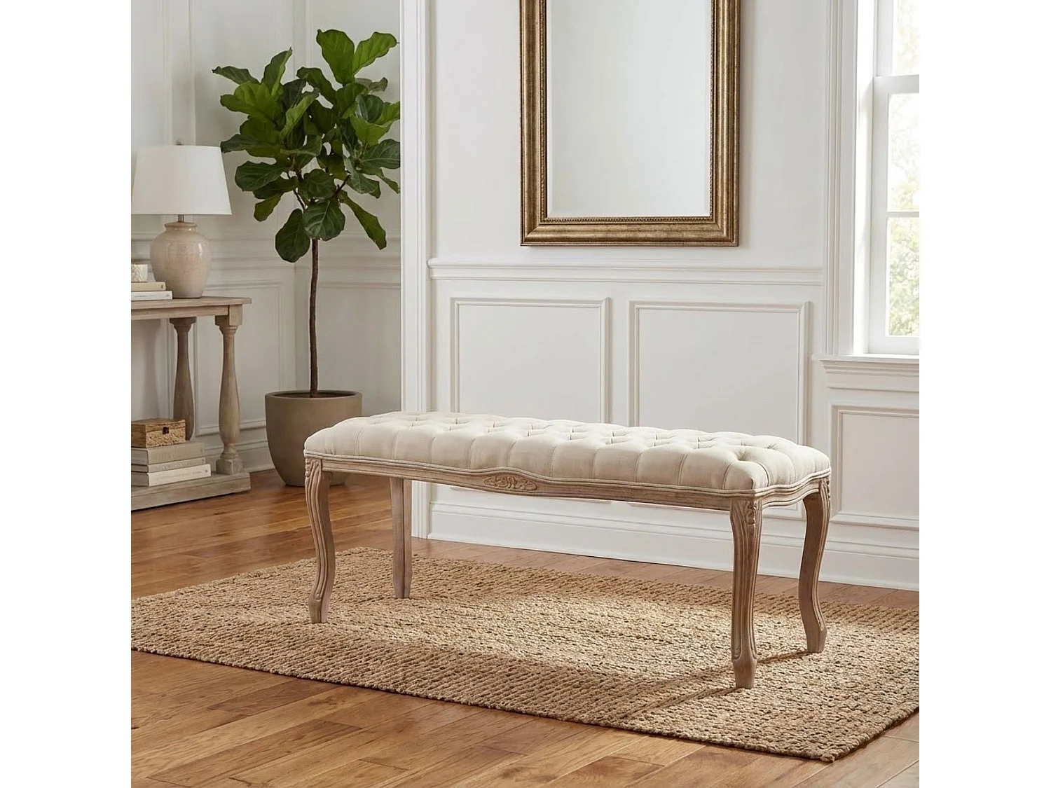 MilaniHome.it - panca vintage in tessuto di design moderno vintage cm 110x36x47 hdi coloreBeige