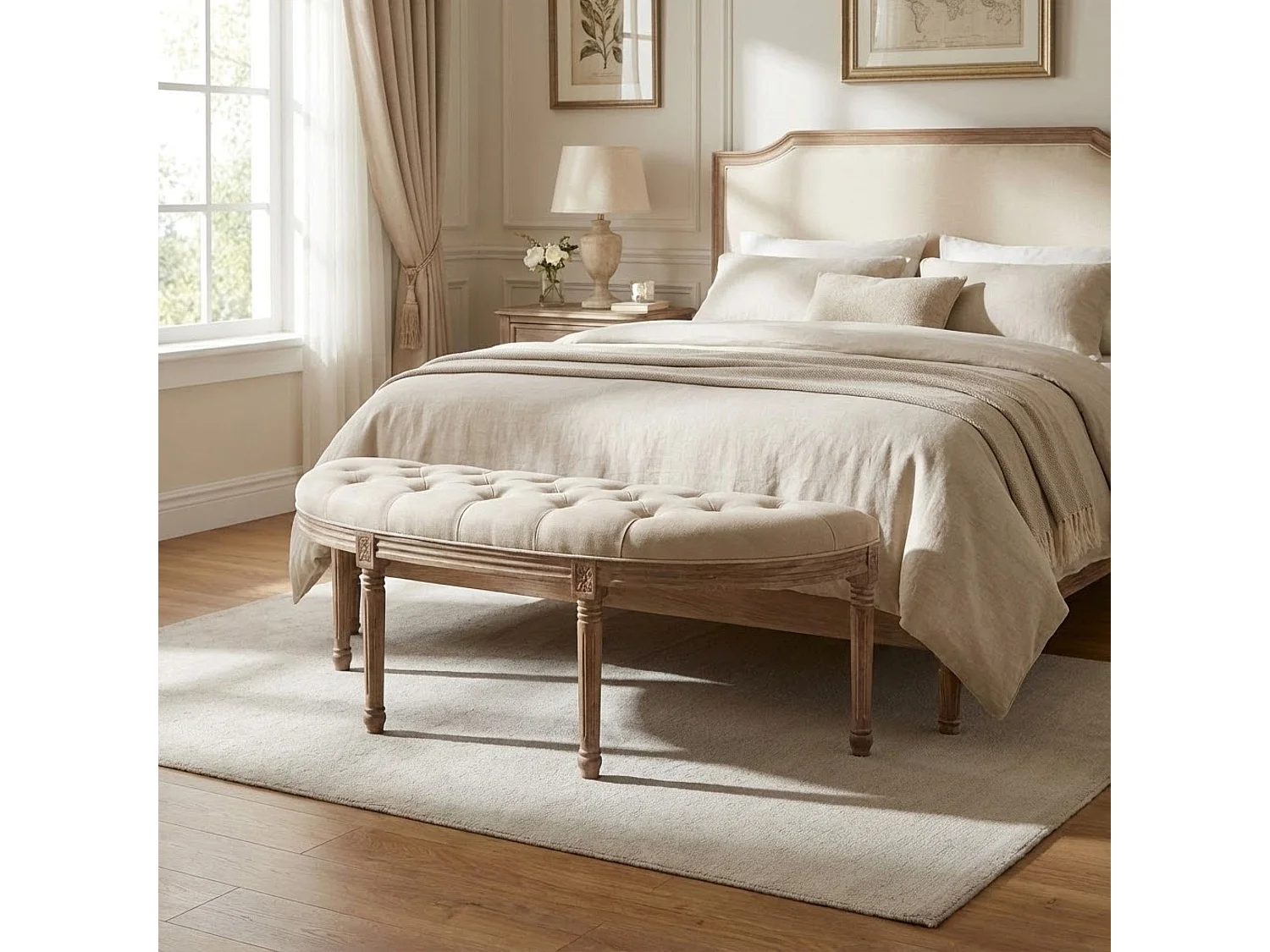 MilaniHome.it - panca vintage in tessuto di design moderno vintage cm 125x45x48 hdi coloreBeige