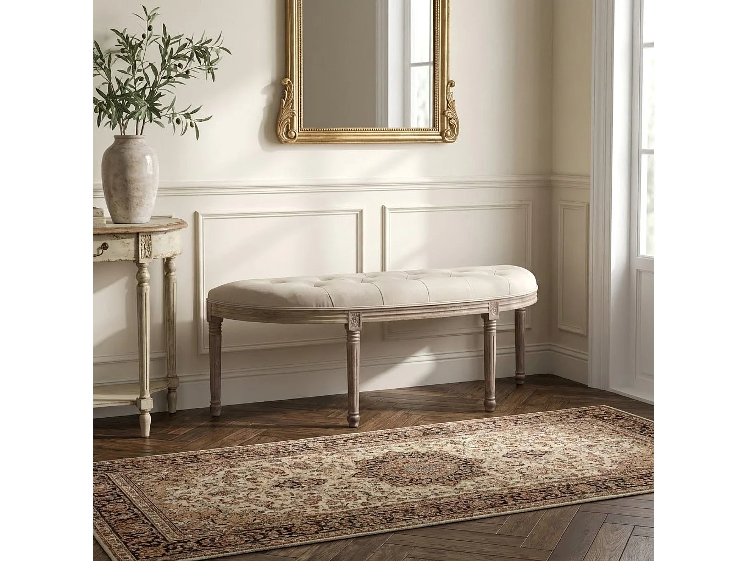 MilaniHome.it - panca vintage in tessuto di design moderno vintage cm 125x45x48 hdi coloreBeige