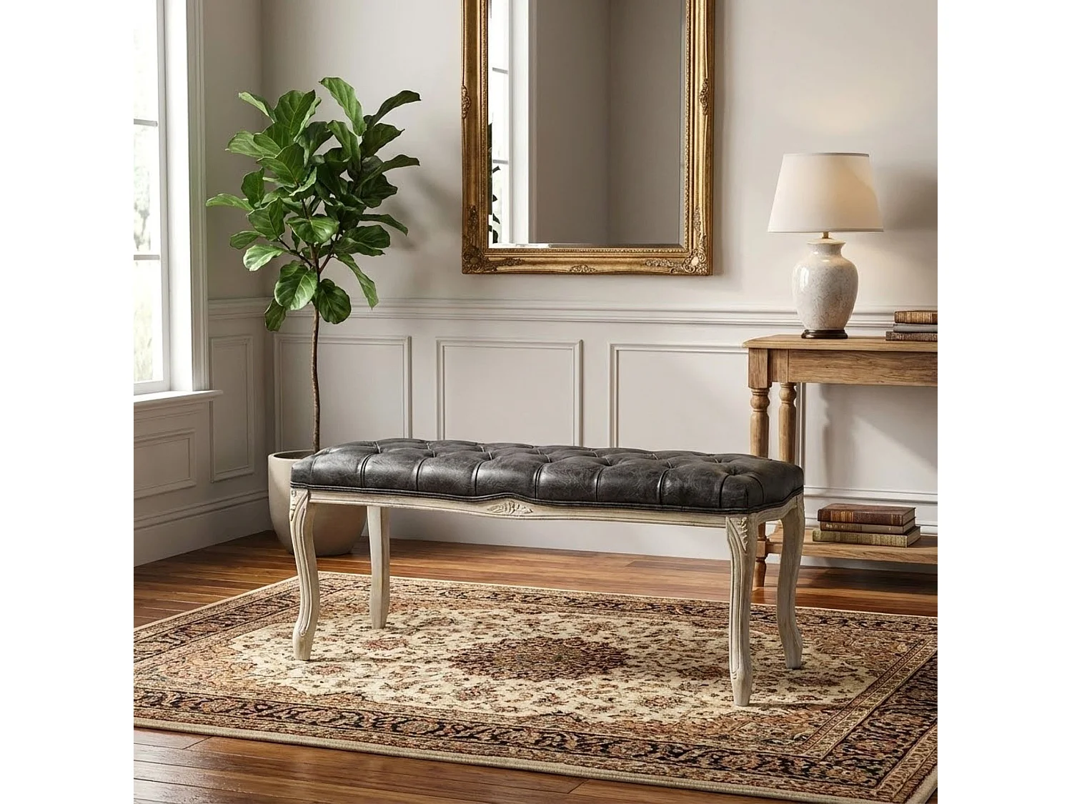 MilaniHome.it - panca vintage in ecopelle di design moderno vintage cm 110x36x47 hdi coloreGrigio scuro