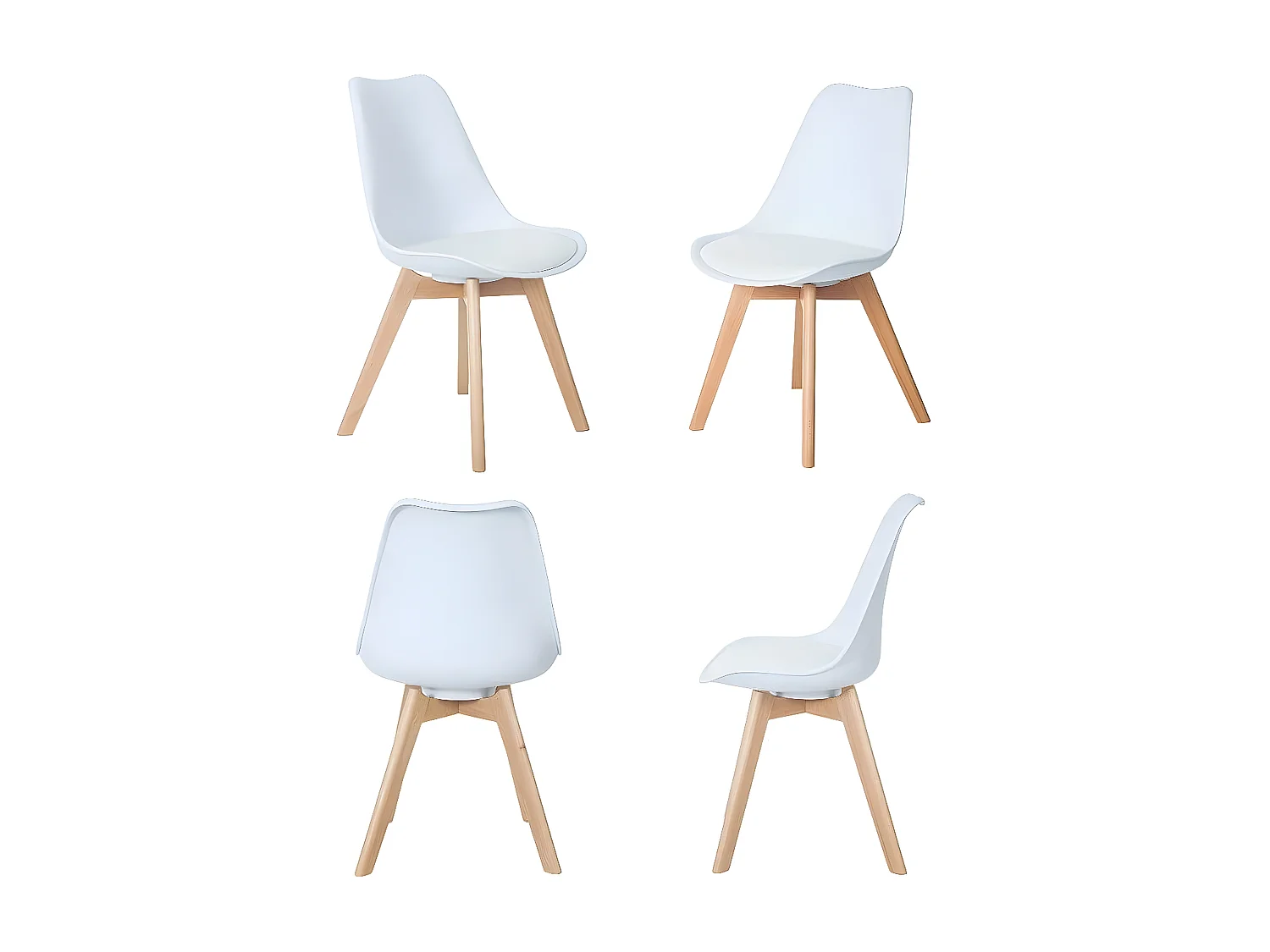 MilaniHome.it - Set Di 4 Sedie Di Design Moderne In Polipropilene Bianco E Legno Massello Di Faggio Per Sala Da Pranzo Locale Bar Ristorantedi coloreBianco