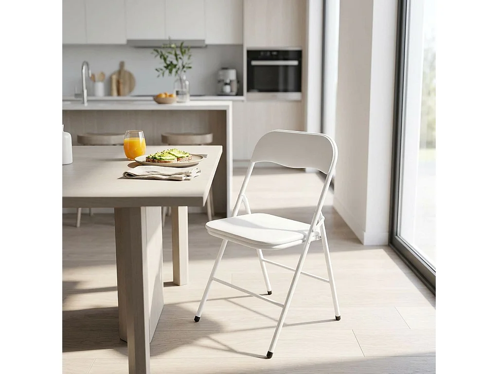 Milani Home - sedia pieghevole da interno in acciaio e PVC, bianco, per sala da pranzo, cucina e ufficio