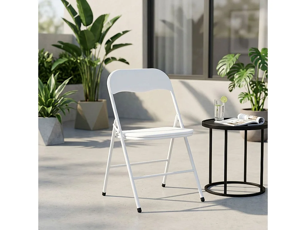 Milani Home - sedia pieghevole da interno in acciaio e PVC, bianco, per sala da pranzo, cucina e ufficio