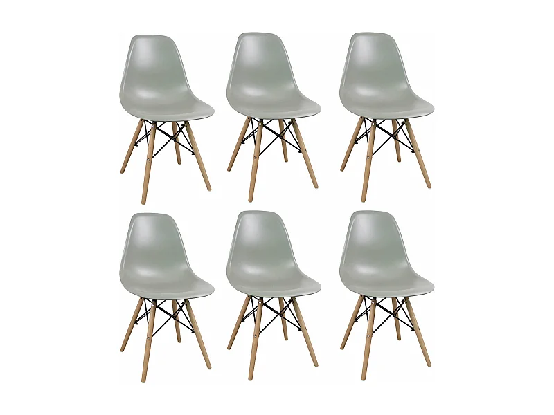 MilaniHome.it - Set Di 6 Sedie Di Design Moderne In Abs Grigio Struttura In Metallo Verniciato Nero Gambe In Legno Massello Di Faggiodi coloreGrigio