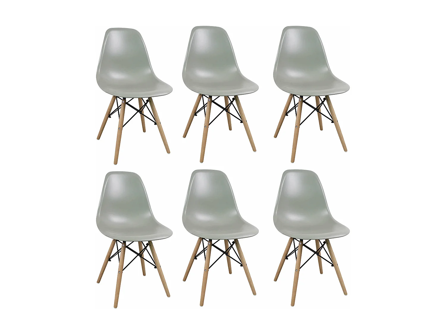 MilaniHome.it - Set Di 6 Sedie Di Design Moderne In Abs Grigio Struttura In Metallo Verniciato Nero Gambe In Legno Massello Di Faggiodi coloreGrigio