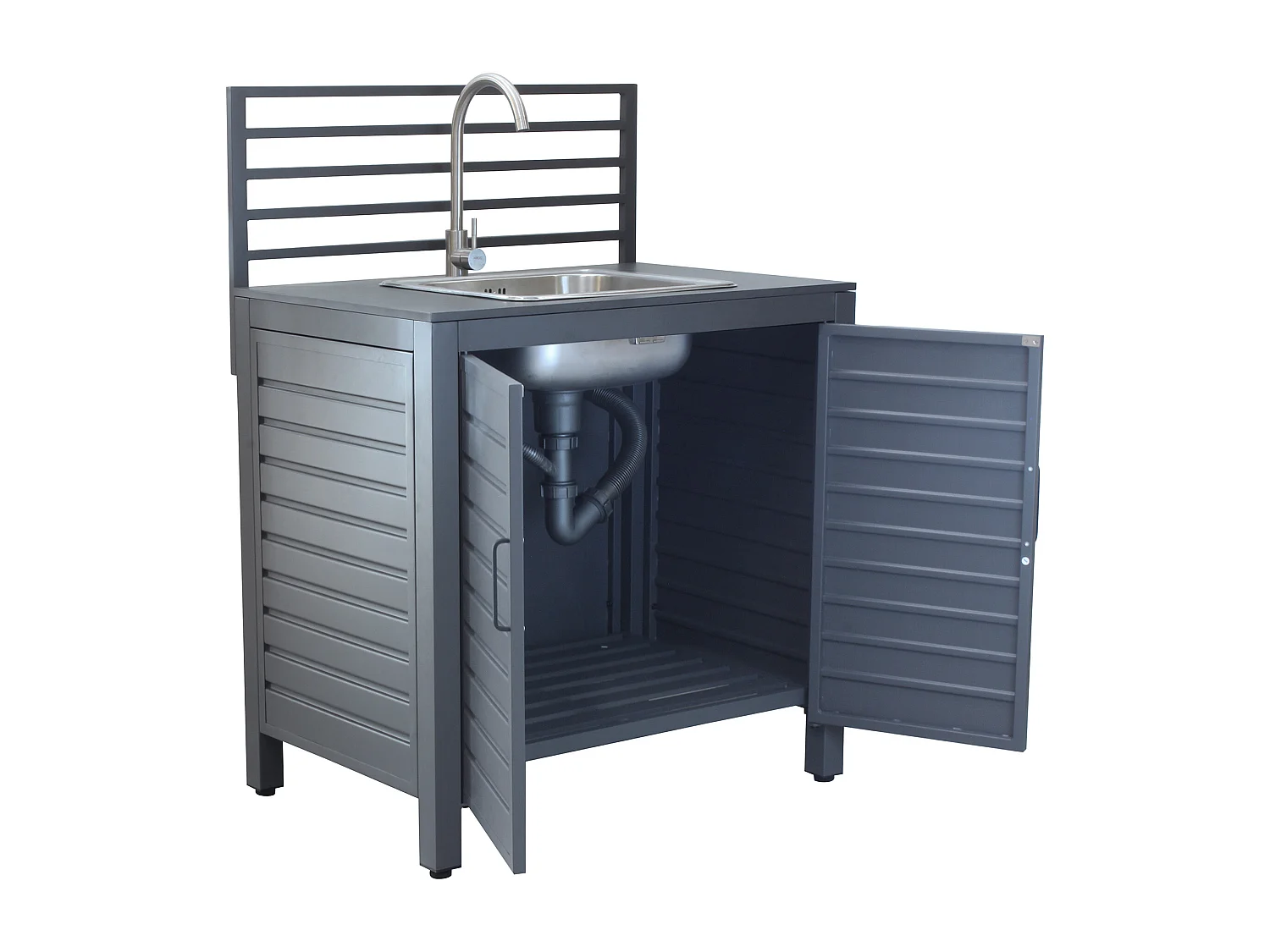 MilaniHome.it - modulo con lavello per cucina da esterno in alluminio di design per esterno giardino cm 90 l x 62 p x 125 hdi coloreAntracite