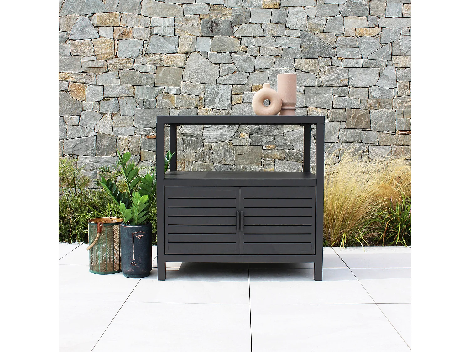 MilaniHome.it - mobiletto da giardino in alluminio di design per esterno giardino cm 90 l x 55 p x 90 hdi coloreAntracite