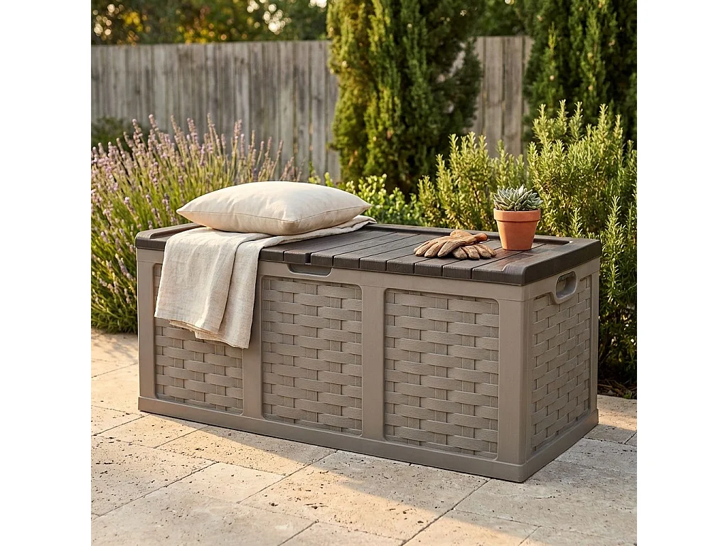 Milani Home - Cassapanca baule per giardino esterno in plastica porta giochi contenitore portatutto, - Marrone