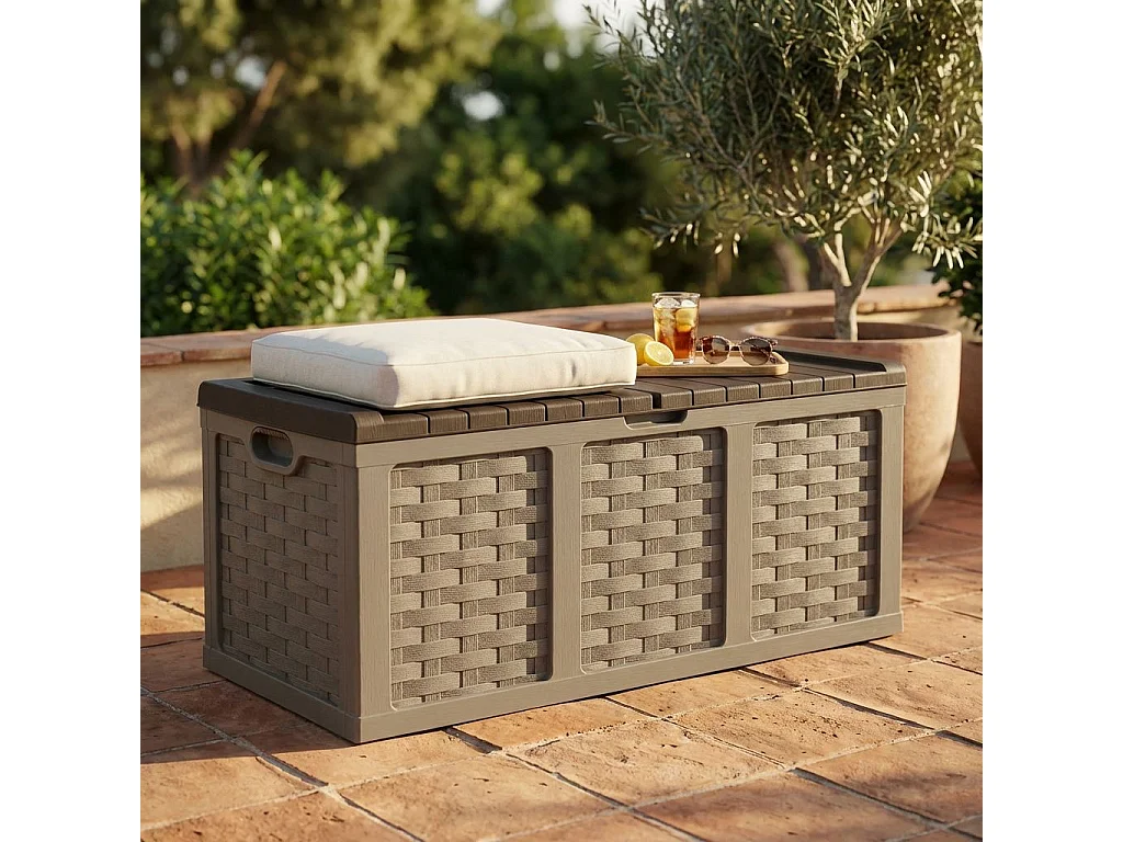 Milani Home - Cassapanca baule per giardino esterno in plastica porta giochi contenitore portatutto, - Marrone