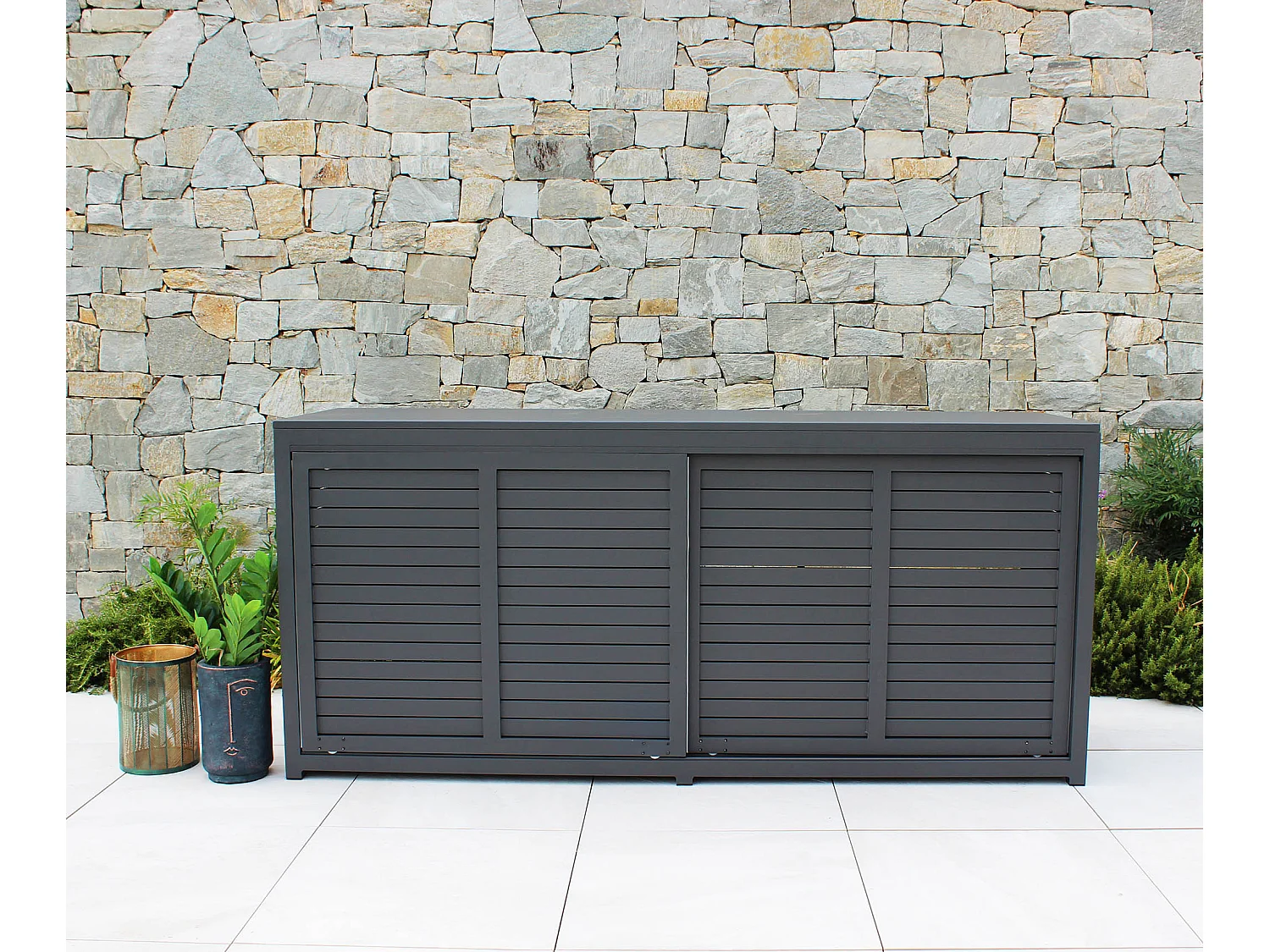 MilaniHome.it - madia da giardino in alluminio di design per esterno giardino cm 200 l x 60 p x 90 hdi coloreAntracite