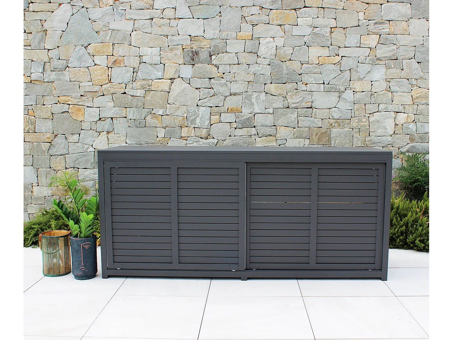 MilaniHome.it - madia da giardino in alluminio di design per esterno giardino cm 200 l x 60 p x 90 hdi coloreAntracite