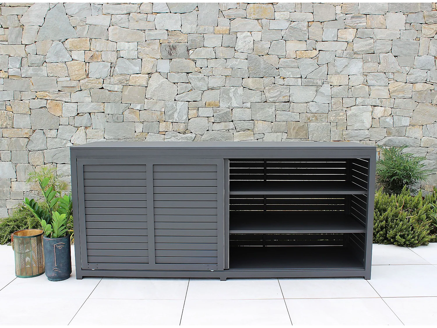 MilaniHome.it - madia da giardino in alluminio di design per esterno giardino cm 200 l x 60 p x 90 hdi coloreAntracite