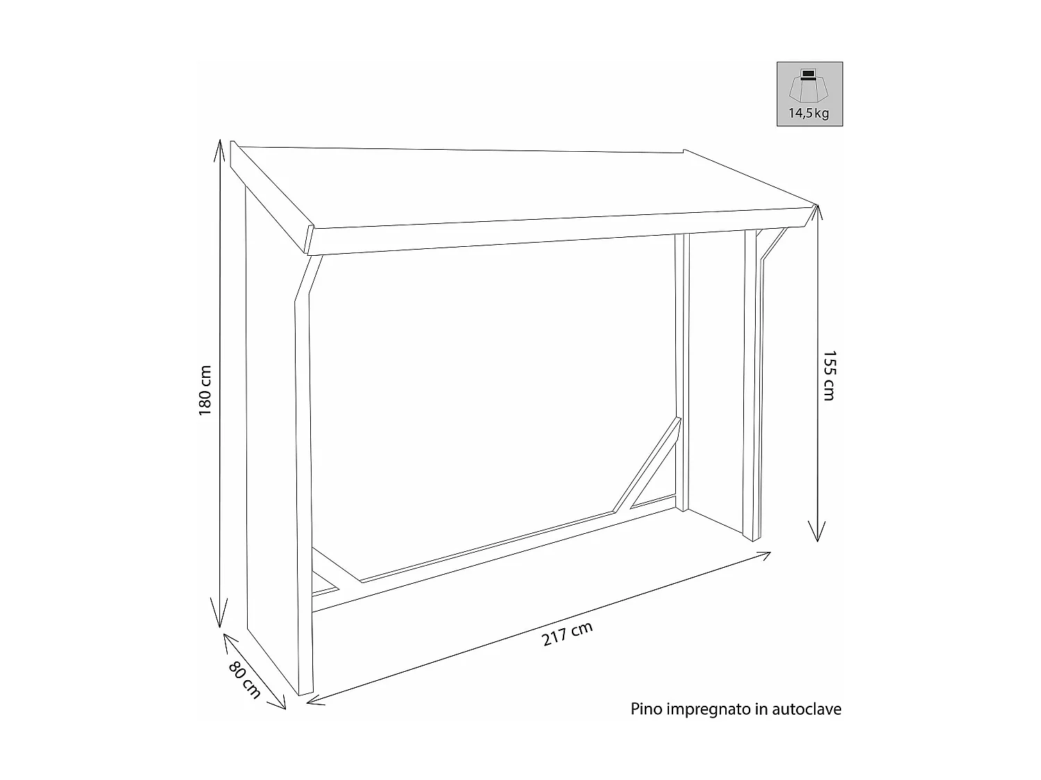 MilaniHome.it - Legnaia Da Esterno Cm 217x80x155/180 H In Legno Di Pino Verniciato In Autoclave Porta Legna Stipodi coloreMarrone