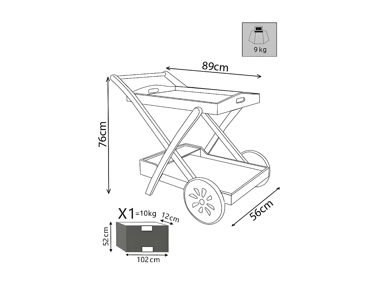 MilaniHome.it - Carrello In Legno Di Acacia Per Esterno Giardino Portico Ristorante Bar Hotel Albergo Agriturismodi coloreMarrone