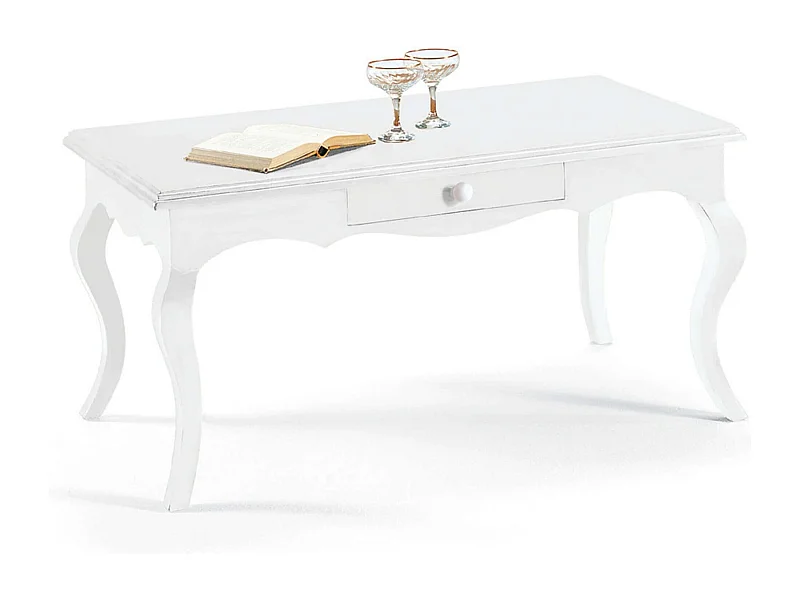 MilaniHome.it - Tavolino In Legno Massello 100x50x45di coloreBianco