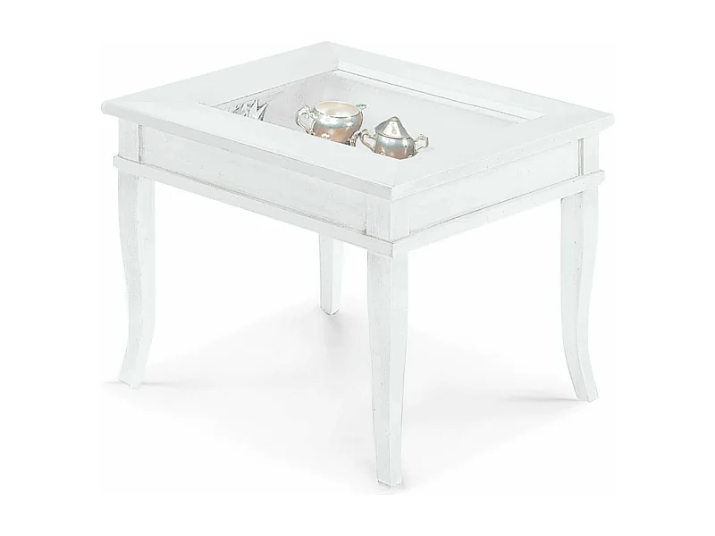 MilaniHome.it - Tavolino Bacheca In Legno Massello Piano Vetro 60x60di coloreBianco