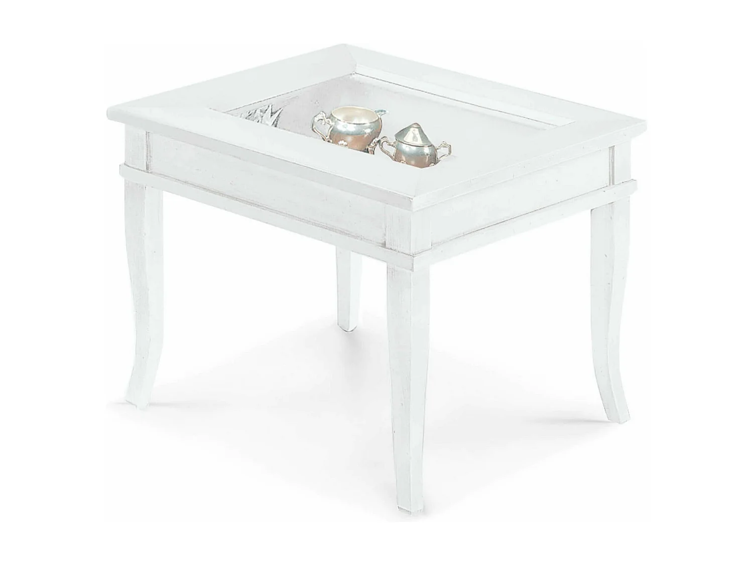 MilaniHome.it - Tavolino Bacheca In Legno Massello Piano Vetro 60x60di coloreBianco