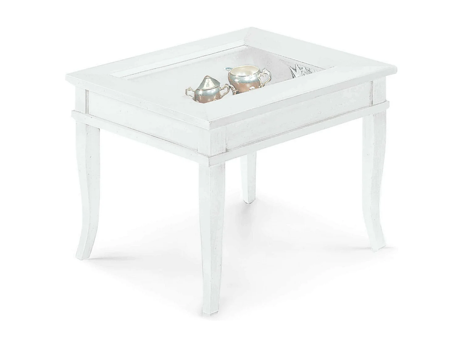 MilaniHome.it - Tavolino Bacheca In Legno Massello Piano Vetro 60x60di coloreBianco