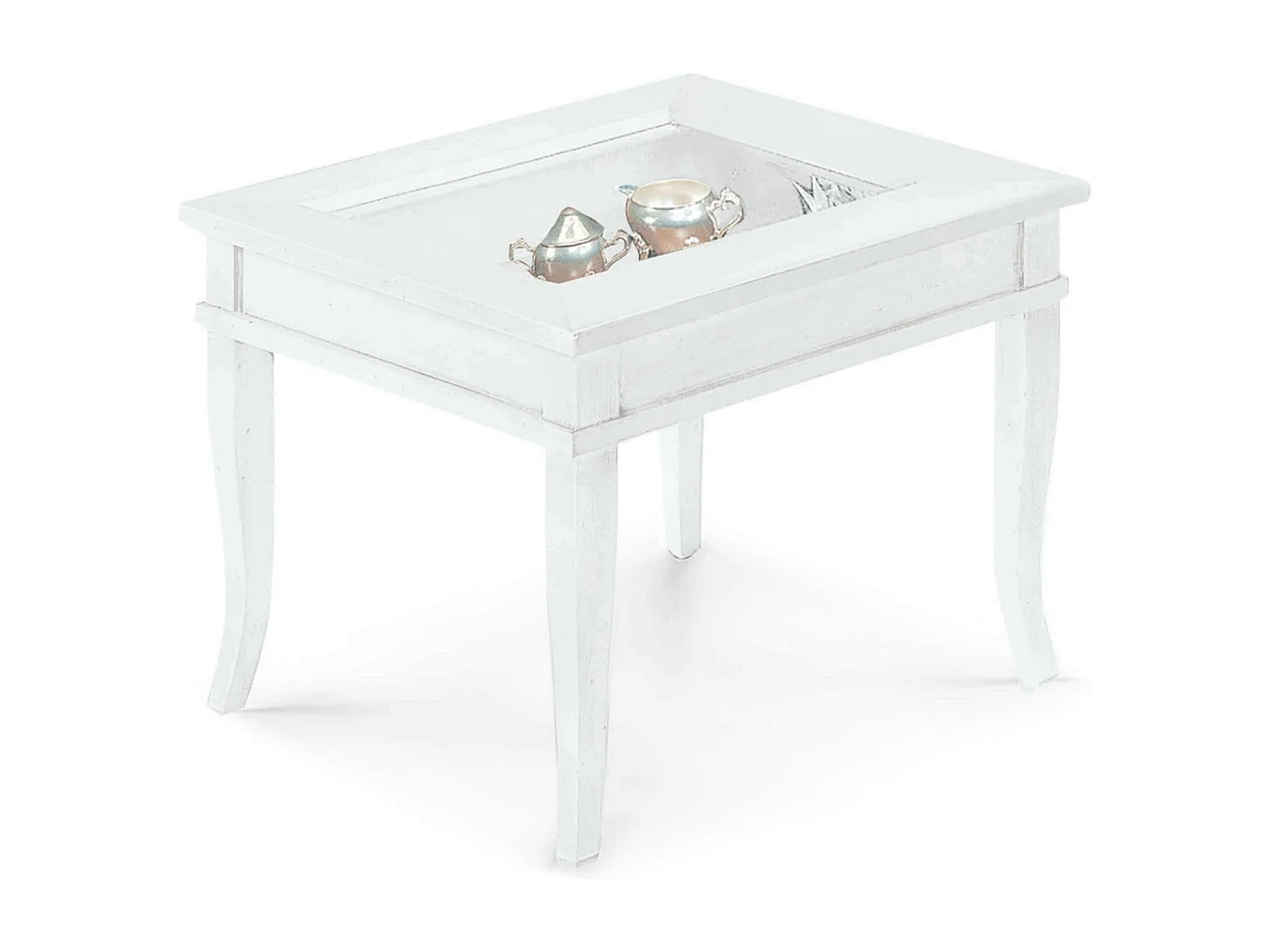 MilaniHome.it - Tavolino Bacheca In Legno Massello Piano Vetro 60x60di coloreBianco