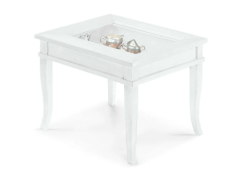 MilaniHome.it - Tavolino Bacheca In Legno Massello Piano Vetro 60x60di coloreBianco